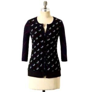 Anthropologie Black Cardigan with Blue Accents